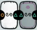Two playing cards from Signs of the Sojourner. The first has a circle followed by a triangle. The second has two triangles and the additional property Observe.
